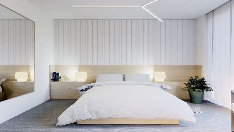 Phòng ngủ được bày trí tinh gọn và tối ưu không gian cho người sử dụng
